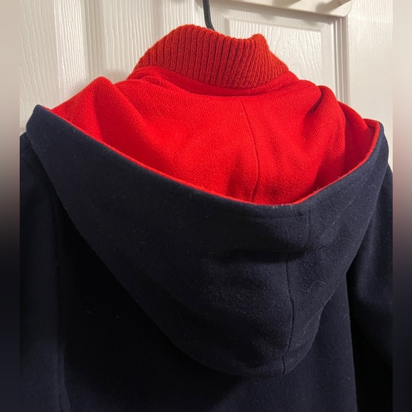 Vintage Mackintosh Vestcoat Size 8 Navy/Red 100% Wool Hood Drawstring Hem - Picture 10 of 15